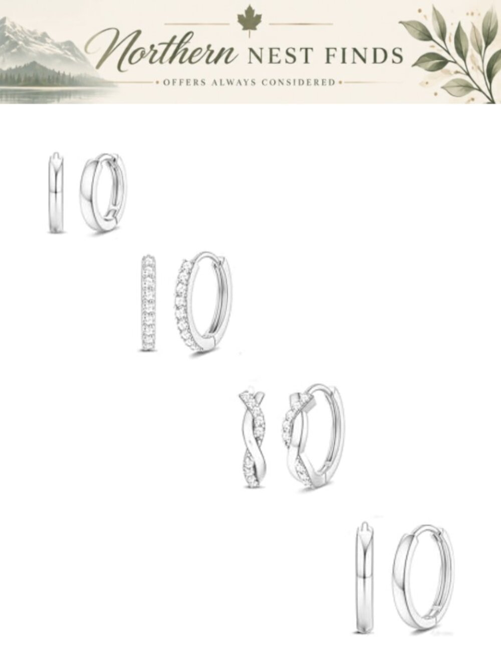 4 Pairs 925 Sterling Silver Earring Set Small Huggie Hoops Minimalist Daily